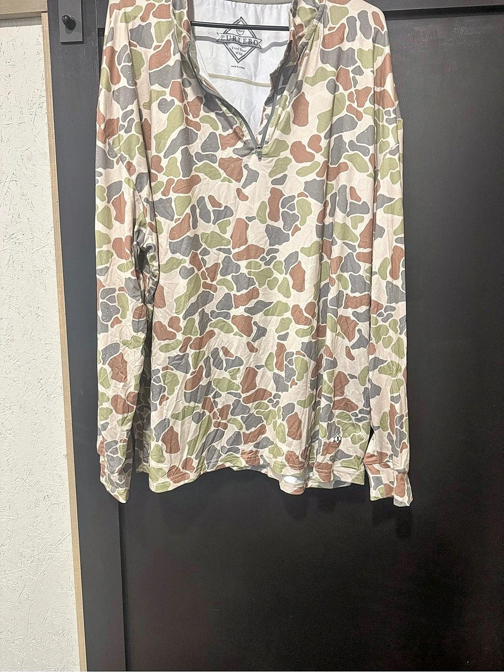 Burlebo Classic Deer Camo Performance Quarter Zip Blouse Green & Brown